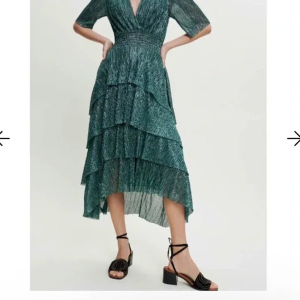 MAJE Ruffine Lurex Ruffled Midi Dress - Picture 3 of 5